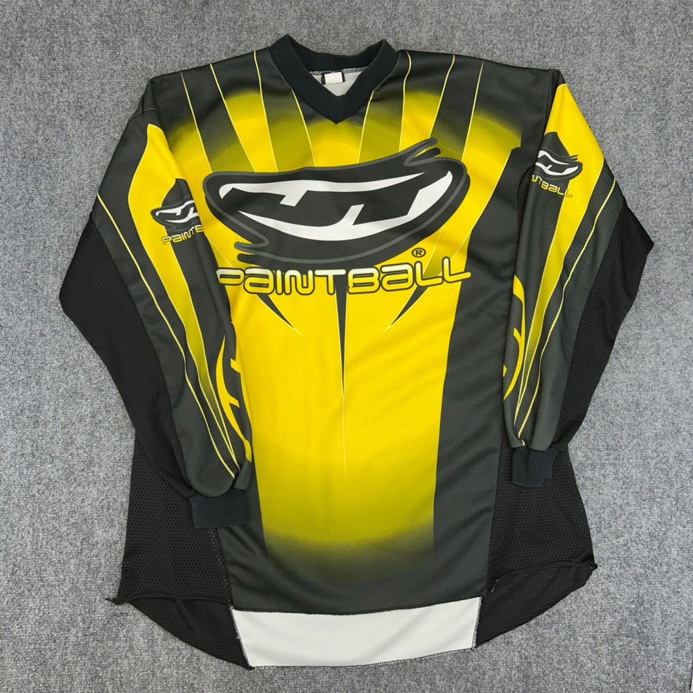Vintage JT Paintball Jersey Yellow Black Graphic Mesh Long Sleeve XXXL